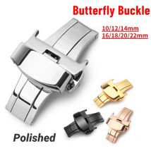 10/12/14/16/18mm 20mm 22mm Edelstahl Schmetterling Schnalle Poliert Knopf Schloss Uhrenarmband Metall Verschluss Uhrenarmband Zubehör
