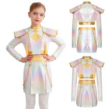 Kids Girls Decor Hunter Anime Character Demon Cosplay Outfit Costume Gloss Chest Tassel Crop Top And Skirt with Waist Chains