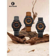 EUTOUR 2025 new original magnetic wooden dial fashion casual quartz watch simple men's watch stainless steel leather strap