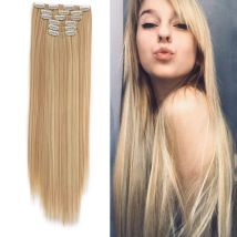 Jeedou synthetische Clip-in-Haarverlängerungen, 6 Stück/Set, langes glattes Haar, natürlicher Look, Ganzkopf-Haarteil für Frauen, Alltagskleidung