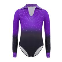 Bambini Ragazzi Pattinaggio di figura Danza Ginnastica Body Colletto rovesciato Manica lunga Strass lucidi Sfumatura di colore Body Unitard