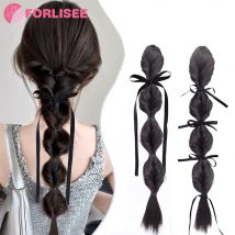 FORLISEE Synthetische Blase Twist Pferdeschwanz Hohe Elastische Perücke Frau Haar Seite Natürliche Laterne Geflecht Schwarz Hous schwanz Haarteil