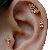 1PC New Fashion Stainless Steel Flower Leave Studs Earrings for Women Flat Screw Cartilage Helix Earrings Piercing Accessories