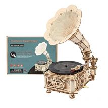 Robotime ROKR DIY Hand Kurbel Klassische Gramophone Holz Puzzle Modell Gebäude Kits Montage