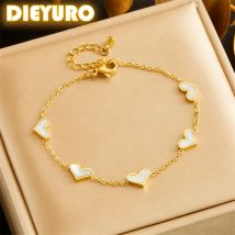 DIEYURO 316L Edelstahl White Sea Shell Love Armband für Damen 2024, neuer Trend, lichtecht, Herz-Handkette, Schmuck, Geschenk
