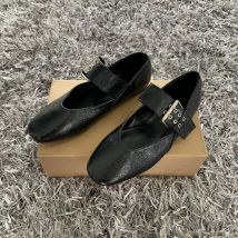 Ballerinas für Damen, Design, Schnallenriemen, schwarzes weiches Leder, leicht und bequem, 2025, Sommer-Damenschuhe
