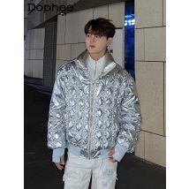 Männliche einfarbige Daunenjacken für Herren, 2024, neue Retro-Plaid-Rhombus-Design-Daunenmäntel, glänzend, kurz, warm, langärmelig, Daunenjacke