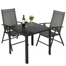 Set da pranzo per Patio 3 pezzi, Set tavolo e sedia da esterno giardino cortile a bordo piscina con 2 sedie in Textilene, schienale pieghevole regolabile