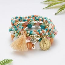 6 Teile/satz Böhmischen Perlen Armband Für Frauen Vintage Multi-schicht Schönheit Kopf Münze Anhänger Quaste Armbänder Urlaub Charme Schmuck