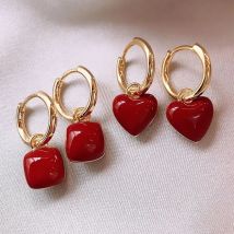 LATS Neue Design Rote Liebe Herz Baumeln Ohrringe für Frauen Gold Farbe Kreis Vintage Pfirsich Tropfen Ohrring Kann Getrennt Werden Schmuck