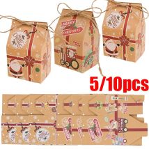 5/10 stücke Weihnachten Candy Box Hausform Santa Cookies Geschenke Verpackung Kraft papier Box für Weihnachten Neujahr 2025 Party Dekor Navidad