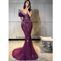 Aso Ebi Diamant-Abschlussballkleider Dubai, schulterfrei, formelle Meerjungfrau-Abendparty-Kleider, maßgeschneiderte lange arabische Roben de Soirée