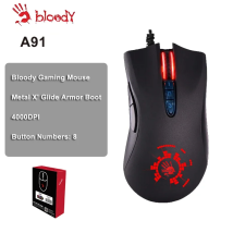 Mouse da gioco A4TECH Bloody A91, 4000 DPI, clic su DDR, 1000 HZ, 6666 FPS, 8 pulsanti, stivale X' Glide Armor in metallo, oltre 20 milioni di clic