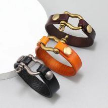 Einfaches Hufeisen-Knopfkopfschicht-Rindsleder-Armband im europäischen und amerikanischen Punk-Stil für Herren aus Leder, 2023, neuer Schmuck