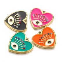 4pcs Stainless Steel Heart-shaped Evil Eye Pendants for DIY Necklace Earrings Charm Jewelry Making Supplies Material Wholesale