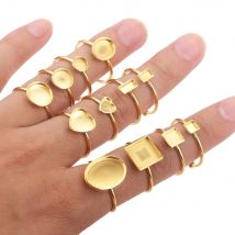 10 pezzi di anelli aperti regolabili in acciaio inossidabile impostazioni base vuota cornice cabochon anelli per creazione di gioielli anello di barretta fai da te vuoto