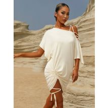 Zym dance style locker sitzendes latein amerikanisches Tanz kleid mit einseitigen Schulter gurten und Bein riemen schwarz-weißes Vanille-Latte-Kleid #2319