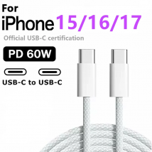 Cavo dati da 60 W da tipo C a tipo C per Iphone 15 16 17 Samsung Xiaomi Cavo da ricarica rapida da USB C a C Caricatore dati di tipo C 1m2m