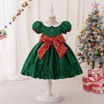 Junge Weihnachten rot großen Bogen Party Kleid Mädchen Lolita niedlichen Prinzessin Kleid Kinder flauschige Santa Claus Kostüm Mädchen Vintage grün tragen