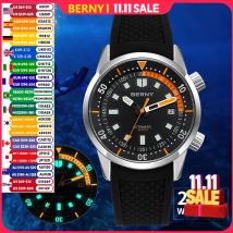 BERNY Men's Dive Watches 200M Waterproof Super Luminous Automatic Mechanical Diver Watch 42mm Sapphire Swim Diving Wristwatch