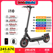 IScooter-patinete eléctrico i10, Scooter plegable de 10 pulgadas, 650W, 15Ah, alcance máximo de 45km, con APP