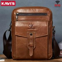 KAVIS Umhängetaschen aus echtem Leder für Herren, lässige Flap-Tasche, multifunktional, tragbar, kleine Umhängetaschen für Reisen