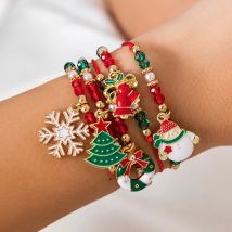 KunJoe 5 pz/set Carino Serie Di Natale Fiocco di Neve Albero Ciondolo Bracciale di Cristallo Donne CCB Perline Filo Regolabile Braccialetto di Corda