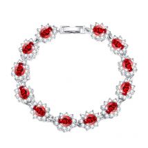 CWWZircons Beautiful Elegant Design White Gold Color Big Red CZ Crystal Flower Charm Bracelets Bangle for Women Jewelry CB161