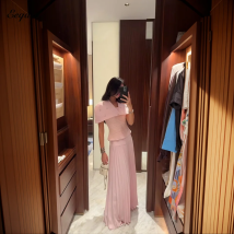 Einzigartige hellrosa Abendkleider, lang, A-Linie, Perlen, Umhang, Chiffon, formelles Kleid, Damen, 3-teilig, Abendkleider, Maxi, individuell