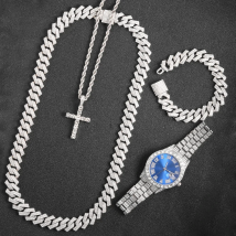 16mm Hip Hop Miami catena a maglia cubana set collana + orologio + braccialetto creativo ghiacciato lucido gioielli alla moda per le donne uomini
