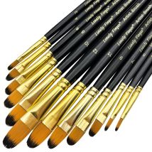 12-teiliges Haselnuss-Pinsel-Set, Künstlerpinsel mit synthetischen Nylonspitzen für Acryl, Öl, Aquarell, Gouache, Künstler, professionell