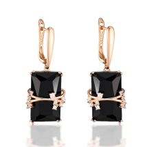 Wbmqda Black Square Stone Long Drop Earrings For Women 585 Rose Gold Color High Quality Daily Party Jewelry Accessories