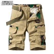 Herren-Cargo-Baumwoll-Camouflage-Shorts mit großen Taschen für Sommer, Strand, Jogger, Freizeitkleidung, männliche Kleidung [Gürtel nicht im Lieferumfang enthalten]