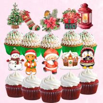 24Pcs Weihnachten Kuchen Topper Karton Santa Claus Schneemann Lebkuchen Mann Cupcake Topper Für Noel Weihnachten Party DIY Kuchen Dekoration