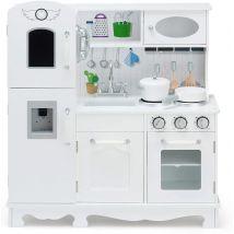 Cucina per bambini con luce e suono, cucina da gioco per bambini in legno con lavagna e frigorifero, include accessori da gioco