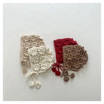 HoneyCherry Cute Flowers Children's Knitted Ear Protection Hat Autumn and Winter Hand-knitted Girls Hollow Wool Hat