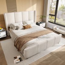 LVHOM 160×200 cm Elegante struttura letto imbottita moderna, con testiera alta e pedana alta, design con porta USB