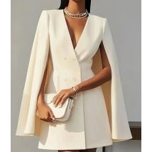 Frauen Kleider 2025, Frühling Herbst Neue Pendeln Zweireiher Schal Cape Einfarbig V-ausschnitt Mini Kleid Mode frauen Kleidung