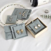20/50/100Set Custom Logo 8x8cm Jewelry Green Microfiber Snap Bag Button Pouch Insert 6x6cm Earrings Ring Studs Pad Necklace Card