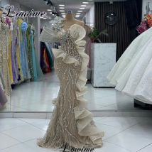 Nuovi Eleganti Abiti da Celebrità Color Champagne, Vestiti da Sera a Sirena con Collo Trasparente, Abiti da Cerimonia di Design, Vestidos De Gala