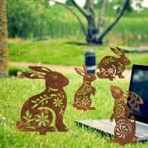 Rustikaler Kaninchen-Gartenstecker aus Metall, bezauberndes, rostige Oberfläche, Outdoor-Dekoration, perfekter Hinterhof, Terrasse, Bauernhof