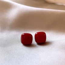 Neue weinrote kleine quadratische Ancona-Ohrstecker für Frauen, Geometrie, glatt, Hochzeit, Schmuck, Weihnachten, Mädchen, Valentinstag, Geschenk