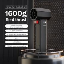 Ventilatore d'aria violento per auto Potente ventola turbo portatile con illuminazione a LED Motore brushless da 64 mm Spinta ad alta velocità 4000 mA 1600G