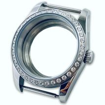 36 mm silbernes Uhrengehäuse, Diamant-Lünette, Saphirglas, passend für NH34 NH35 NH36 NH38 NH39 NH70 NH72 Uhrwerk