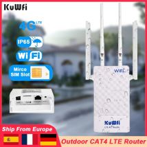 KuWfi Modem esterno CAT4 4G Router WiFi 2.4G Router LTE 2x antenne staccabili con slot per scheda SIM Porta POE IP65 Modalità AP 10 utenti