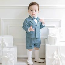 Jungen Anzug für Hochzeiten Geburtstag kleiner Junge Gentleman Outfit formelle Anzüge Kinder blauen Mantel Riemen Shorts Fliege Kleidung Set