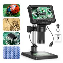 Microscopio digital con pantalla IPS de 4,3 pulgadas, mirooscopio de monedas 1600X con luces, microscopio de vídeo HD 1920P para PCB, monedas y plantas