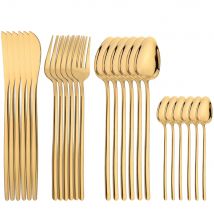 24Pcs Gold Geschirr Sets Edelstahl Besteck Steak Messer Gabeln Tee Löffel Besteck Spiegel Geschirr Spiegel Besteck Set