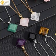 Collana con bottiglia di profumo in pietra naturale color argento Collana con pendente in cristallo a rombo Collane a catena in acciaio con stabilità dell'olio essenziale H417