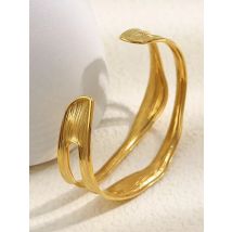 E.B.belle Double Layers Wavy Texture Oil Pressure Bracelet Stainless Steel Tarnish Free Jewelry For Women's Gift